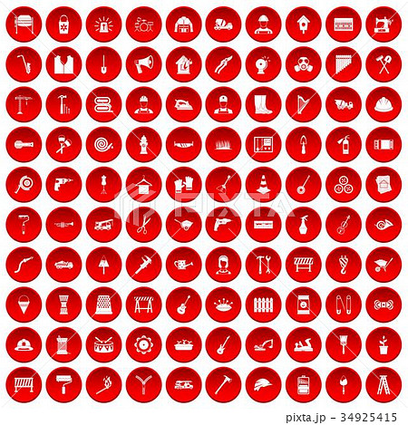 100 tools icons set red 34925415