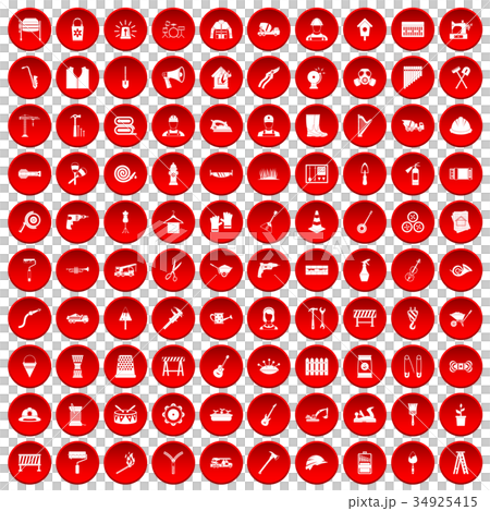 100 tools icons set red 34925415