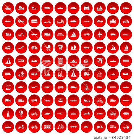 100 transportation icons set red 34925484