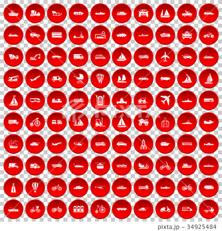 100 transportation icons set red 34925484