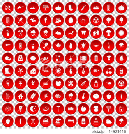 100 vegetables icons set red 34925636