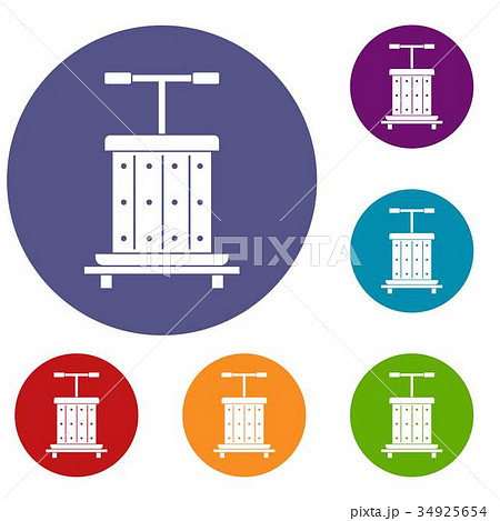Traditional wooden press for grapes icons set Traditional wooden press for grapes icons set 34925654
