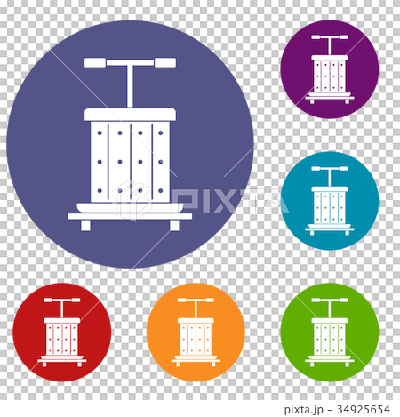 Traditional wooden press for grapes icons set Traditional wooden press for grapes icons set 34925654