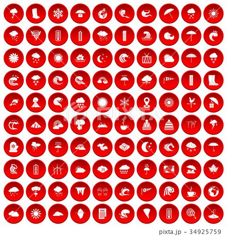 100 weather icons set red 34925759