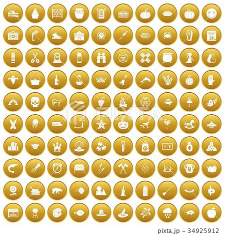 100 autumn holidays icons set gold 34925912