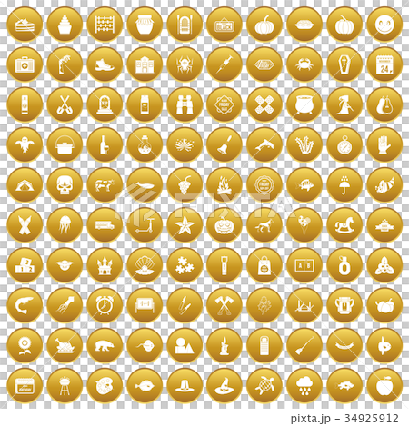 100 autumn holidays icons set gold 34925912