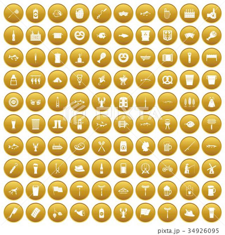 100 beer icons set gold 34926095