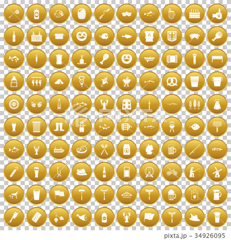 100 beer icons set gold 34926095