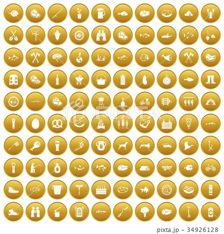 100 BBQ icons set gold 34926128