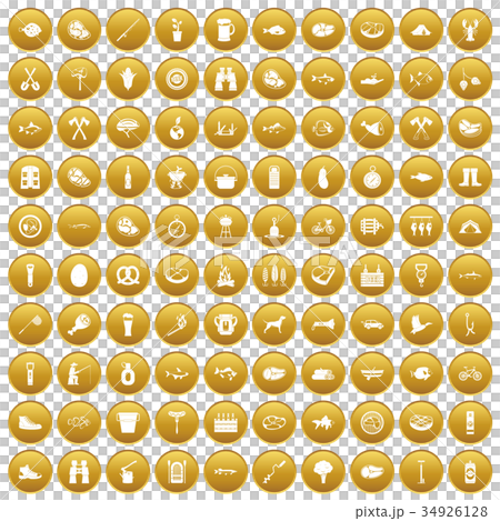 100 BBQ icons set gold 100 BBQ icons set gold 34926128