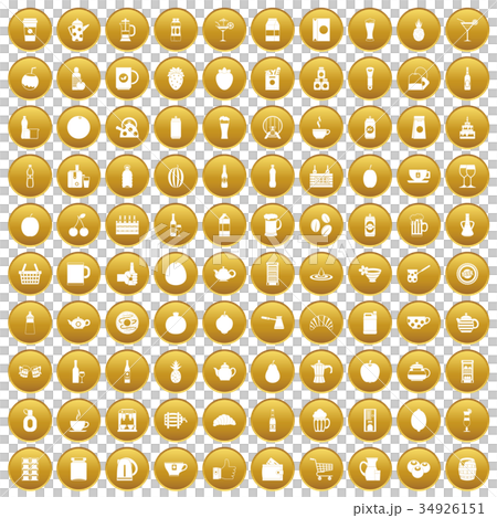 100 beverage icons set gold 34926151