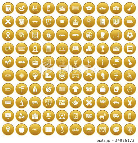 100 bus icons set gold 34926172
