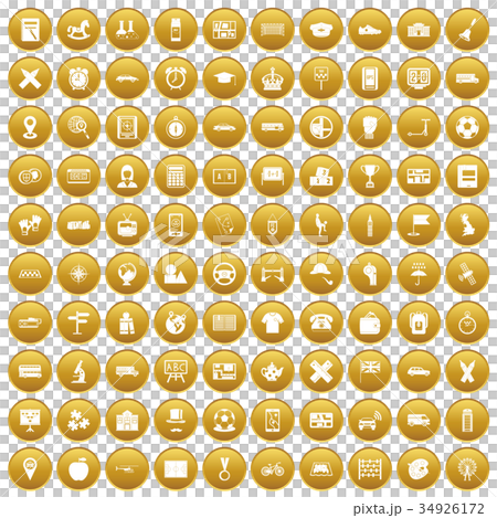 100 bus icons set gold 34926172
