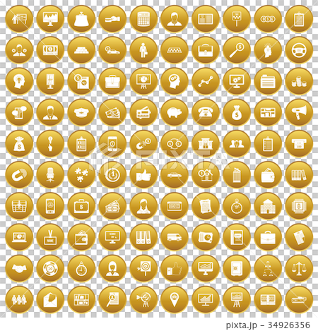 100 business group icons set gold 34926356