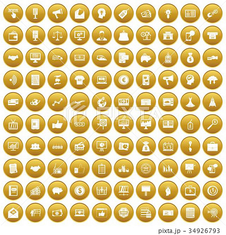 100 e-commerce icons set gold 34926793