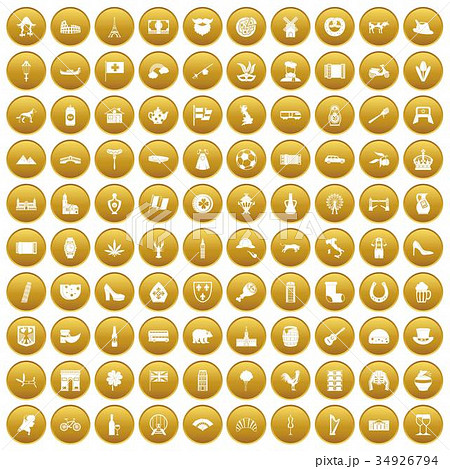 100 Europe icons set gold 34926794
