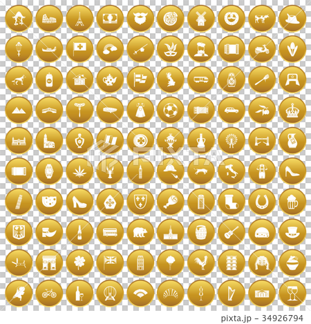 100 Europe icons set gold 34926794