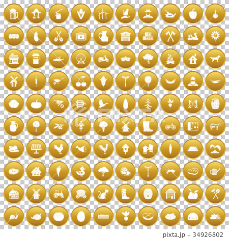 100 farm icons set gold 34926802