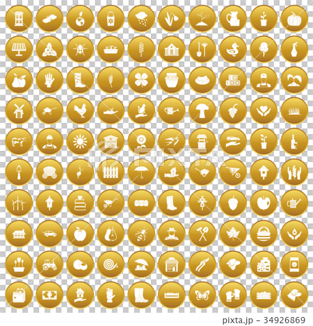 100 farm icons set gold 34926869