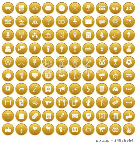 100 events icons set gold 34926964