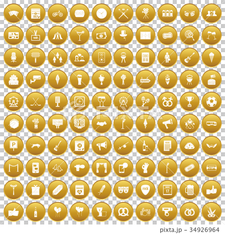 100 events icons set gold 34926964
