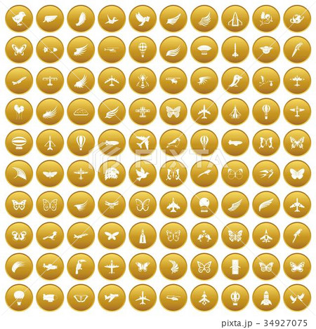 100 fly icons set gold 100 fly icons set gold 34927075