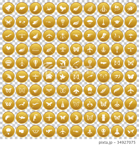 100 fly icons set gold 100 fly icons set gold 34927075