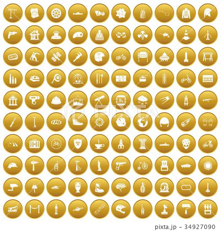 100 helmet icons set gold 34927090