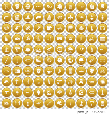 100 helmet icons set gold 34927090