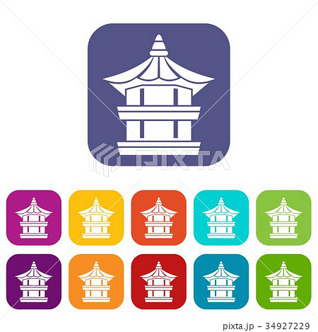Traditional korean pagoda icons set 34927229