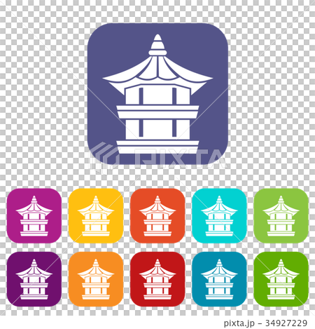 Traditional korean pagoda icons set 34927229