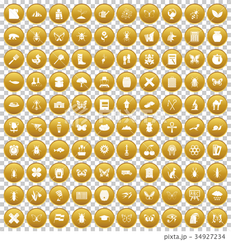 100 insects icons set gold 100 insects icons set gold 34927234