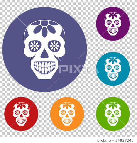 Sugar skull, flowers on the skull icons set 34927243