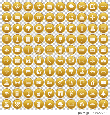 100 landscape element icons set gold 34927262