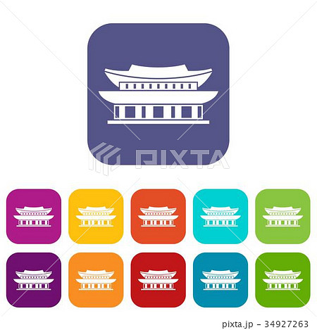 Gyeongbokgung palace, Seoul icons set 34927263