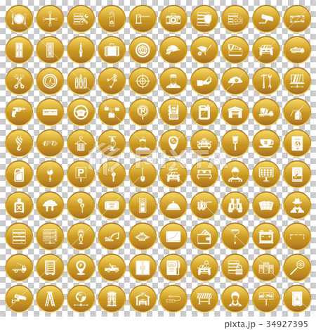 100 keys icons set gold 34927395