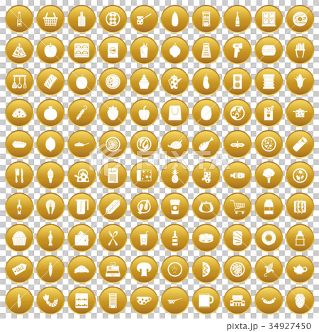 100 lunch icons set gold 34927450
