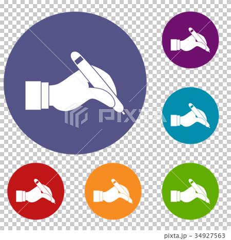 Hand holding black pen icons set 34927563