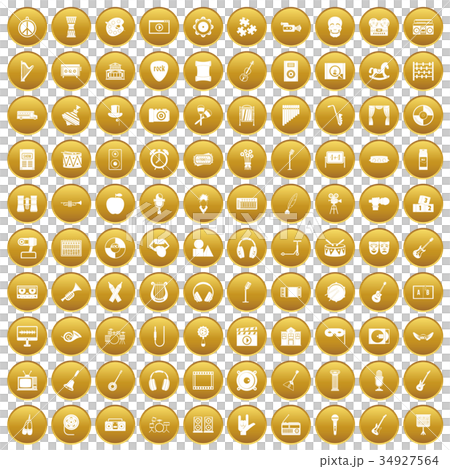 100 musical education icons set gold 34927564