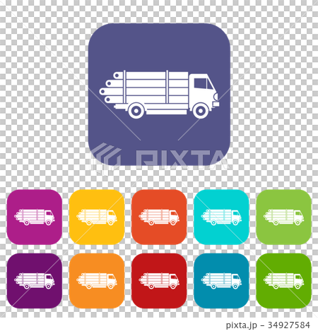 Log truck with the pile of logs icons set Log truck with the pile of logs icons set 34927584
