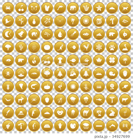 100 nature icons set gold 34927699