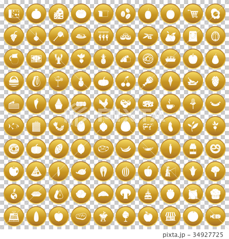 100 natural products icons set gold 34927725