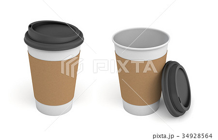 3d rendering of two white paper coffee cups with 34928564