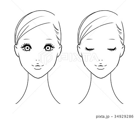 女性の顔 正面 白黒 のイラスト素材 34929286 Pixta