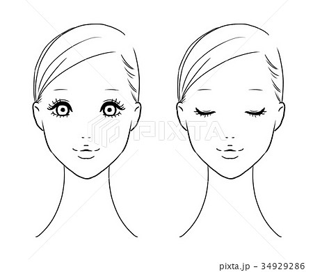 Female Face Front Black And White Stock Illustration