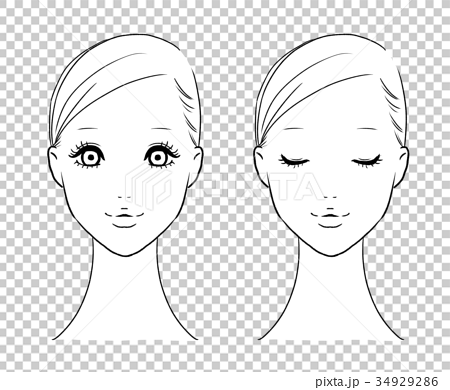 Female Face Front Black And White Stock Illustration