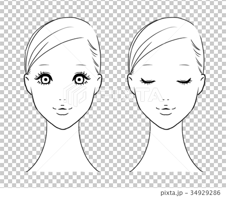 Female Face Front Black And White Stock Illustration