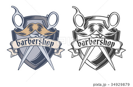 Barber shop equipment illustration engraved style 34929879