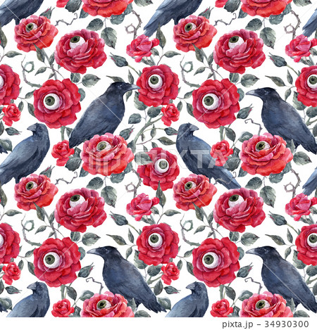 Watercolor floral halloween vector pattern Watercolor floral halloween vector pattern 34930300