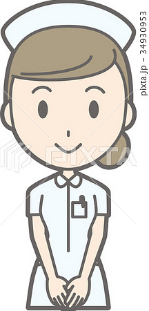 白衣を着た女性看護師が正面を向いて立っているイラストのイラスト素材